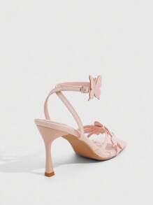 CUCCOO SZL 女士蝴蝶元素高跟凉鞋，多带交叉设计，方头，细高跟，踝带，浅金色 PU 金属材质，性感高跟凉鞋