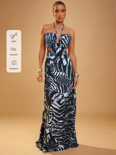 Hauture 正面镂空交叉挂脖露背长裙