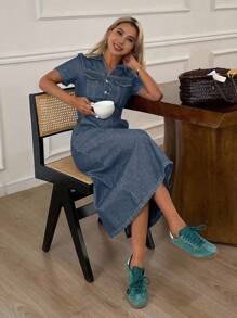 Livesso Women's Puff Sleeve Denim Dress, Spring/Summer