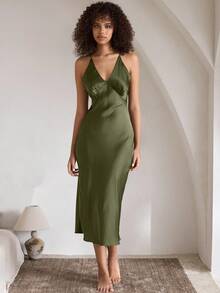 Ocili 休闲舒适缎面吊带裙，丝滑柔软吊带睡袍娃娃裙，女士 Luxeloungewear