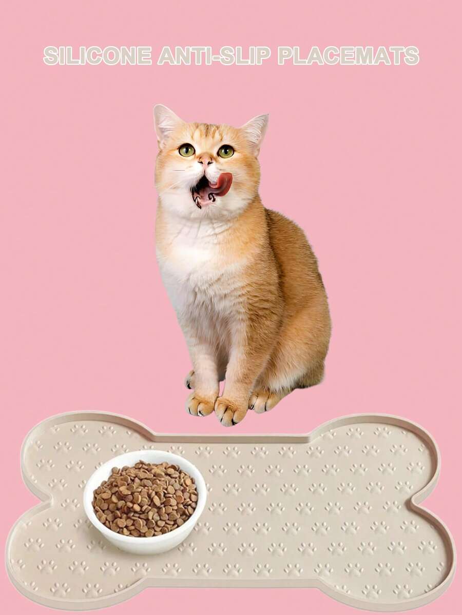 Zazumi 1 件骨头形状和各种爪印狗猫食盆垫,防滑硅胶狗碗垫,大号加厚防水宠物垫,带凸起边缘,适用于中小型犬和猫 - 彩色 - 查看 1
