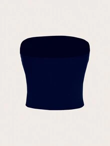 SHEIN EZwear 海军蓝女士短款上衣，紧身休闲抹胸，适合夏季