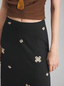 Ontre 2025 秋季女式休闲度假刺绣裙，时尚长款休闲裙，适合海滩、办公室、海滩度假、节日、派对、度假风格 - 黑色 - 查看 5