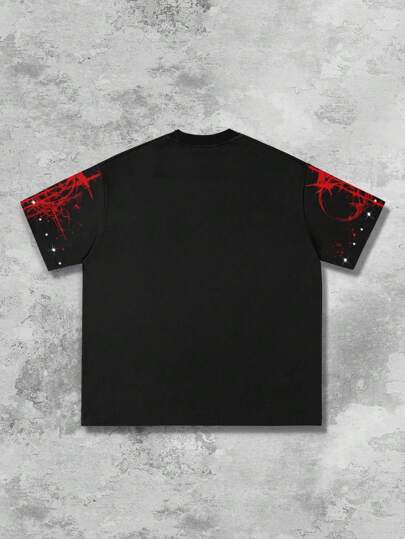 Anime T-shirt à manches courtes pour hommes, style de rue décontracté punk avec imprimé aquatique