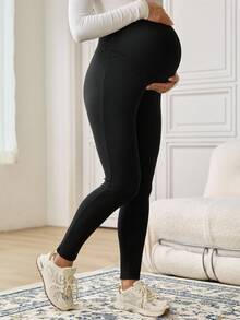 SHEIN Maternity Solid Color Adjustable Buckle Design Skinny Casual Leggings - Multicolor - View 5