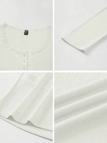 Almamuse Women's Sweet Lace Trim Long Sleeve T-Shirt, Slim Fit 3-Button Casual White Tee Tops Summer Lace Trim Long Sleeve Top White Button Down Top White Lace Trim Top Long Sleeve White Top Cute White Tops For Women - White - View 7