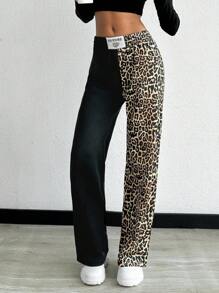 EURMUSE Petite Cotton Petite Two Color Contrast Printed Sweatpants - Black and White - View 4