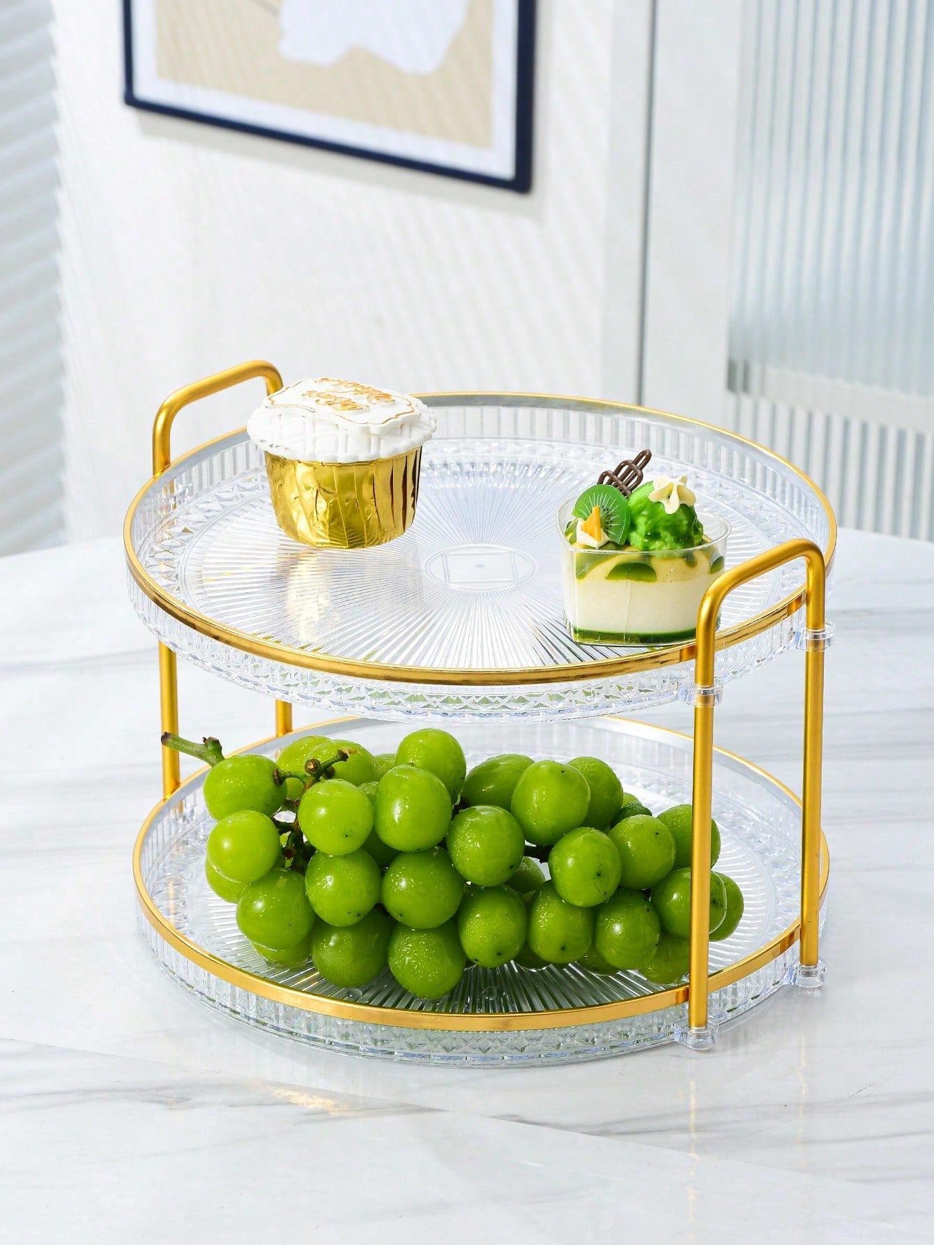 صينية ذات طبقة واحدة بنسيج الماس مع مقبض، صينية حد...