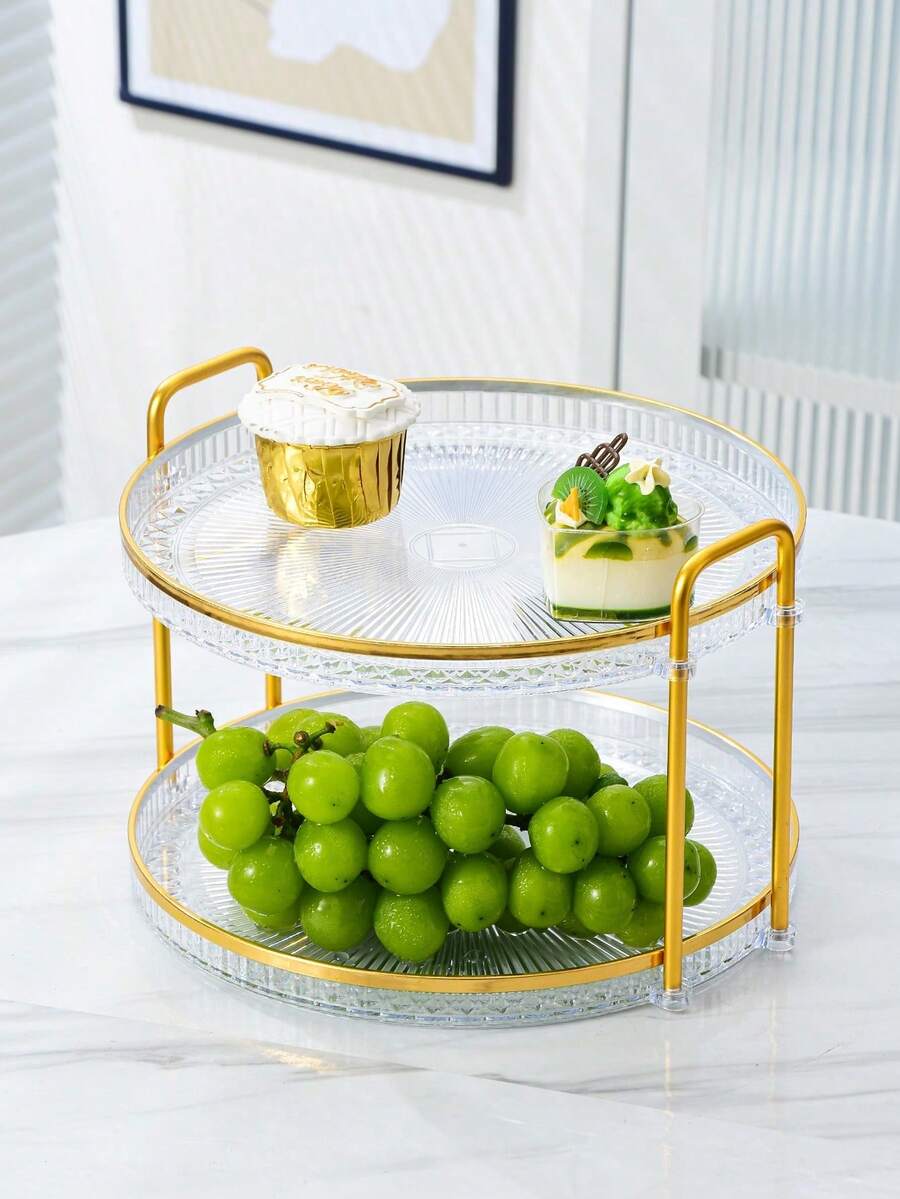 SHEIN 1 件钻石纹理双层/单层托盘带手柄，现代双手柄托盘，适用于家庭 - 無色 - 查看 1