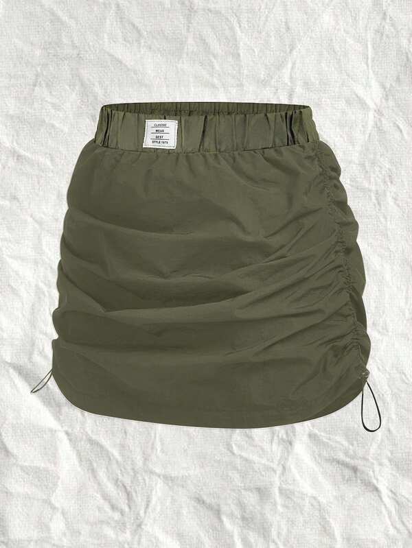 SHEIN EZwear CURVE Plus Size Women's Letter Embroidery Olive Green Woven Skirt