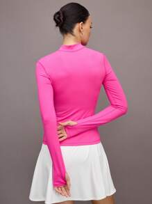 Activina Chaqueta deportiva ajustada de manga larga con cremallera y unicolor para mujer - Rosa Fucsia - Ver 2