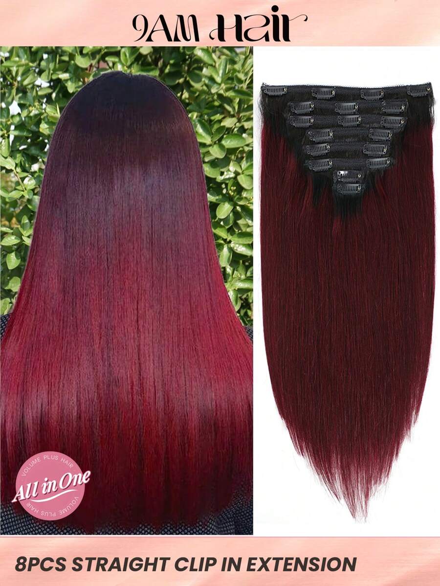 8 件直发夹式双纬接发 T1B/99J 真人发丝 女士日常使用接发夹式接发