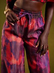 NYA SZN Spodnie Kami z wysokim stanem, ściągaczem, nadrukiem i siateczką, skromne, na specjalne okazje, na wesele, wieczór, urodziny, kościół, siateczka, jesienne stylizacje dla kobiet - Pomarańczowy - Zobacz 5