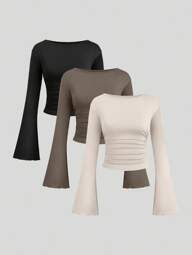 Sweetra Bekvämt pendlingsset med veckade, utsvängda ärmar för kvinnor