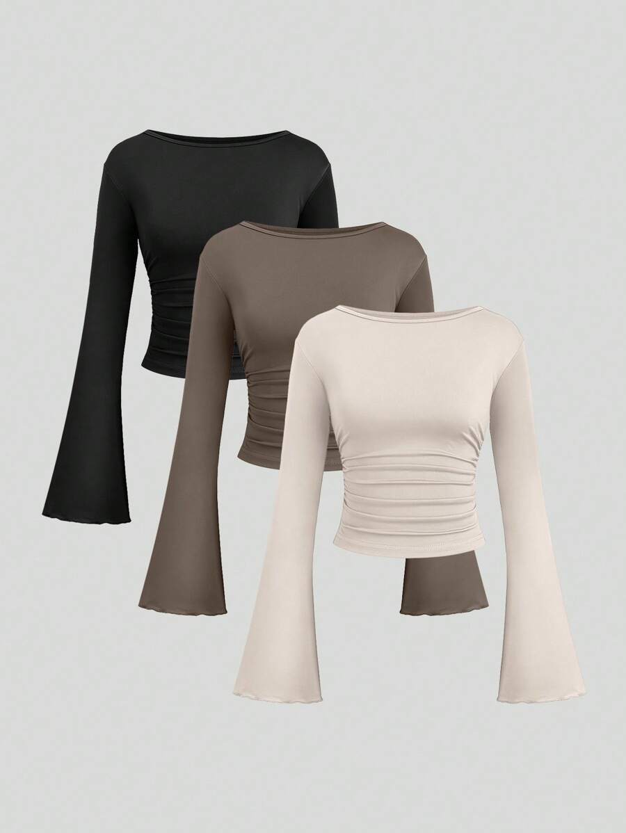 Sweetra Women's Commuting Comfortable Pleated Flare Sleeve Suit Set Fall Cloth For Women - Multicolor - View 1