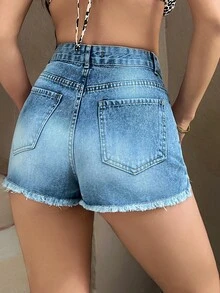 RueChic WOMEN DENIM SHORTS LOW WAIST Y2K COOL VINTAGE Women S Clothes Woman S Summer Clothes Women S Bottoms Women Plus Clothing Shorts Women Jeans Plus Size - Light Wash - View 2