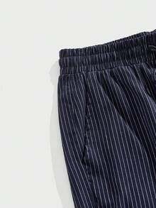 Manfinity RelaxMax Pantalones cortos casuales sueltos con cordón en la cintura y bolsillos para hombres - Azul Marino - Ver 4