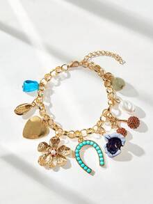 Maija Fashionable European & American Exaggerated Chunky Metal Bracelet, Gold Color, For Women