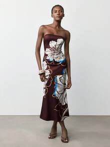 Maija Váy họa tiết hoa thanh lịch giản dị, thích hợp đi biển, lễ hội âm nhạc, khách dự tiệc cưới, tiệc sáng muộn, phong cách Boho, trang phục sinh nhật nữ, thu/đông - Màu Đỏ Sâu - Xem 2