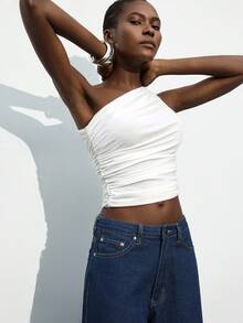 Maija 2025 Winter & Summer New Asymmetrical Cut Asymmetric Shoulder Design Ruched Women's Blouse, Modern Elegant For Party, Office, Wedding Guest, Hostess, Date, Gathering, Concert, Brunch, Travel