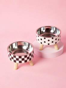 PETSIN 1-Piece Premium Stainless Steel And Plastic Pet Bowl - White Checkered Design - Suitable For Cats - Easy To Install, Super Easy To Clean, Durable - Let Your Beloved Pet Enjoy Fun And Stylish Mealtimes! - Multicolor - View 10