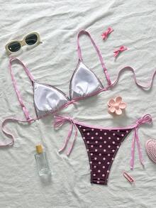 Swim Mod 2025新款女士随机印花三角比基尼套装，性感沙滩度假休闲比基尼套装 - 彩色 - 查看 2