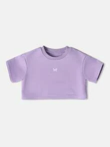 SUMWON Two Piece Sweatshirt Jogger Set Butterfly Detail Crop Top Elastic Waist Pants Wear Spring Fall Outfit - Purple - View 3