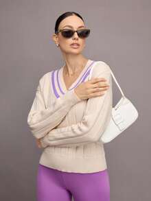 Activina Suéteres de golf para mujer, suéter de manga larga con cuello en V, suéteres de tenis morados para mujer - Morado - Ver 5