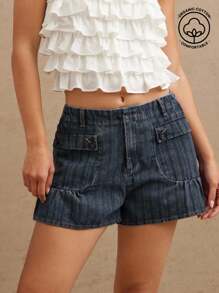 WESTFADE Quần short denim miền Tây Cowgirl Rodeo cạp vừa có túi tiện dụng có nút - Rửa tối - Xem 1