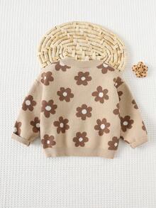 Cozy Pixies Suéter de cuello redondo de manga larga con estampado floral para niña, versátil y cómodo - Multicolor - Ver 2