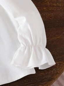 SHEIN Elladie kids 1pc Girls' Pure White Lace Trim Casual Blouse, Delicate Ruffle Big Peter Pan Collar, Cute Everyday Versatile Shirt For Autumn Fall Winter - White - View 4