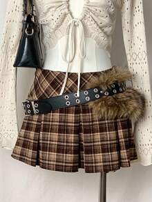 SHEIN Unity Women's Retro Style Plaid Mini Skirt, For Home-Coming & Y2K Style - Green - View 1