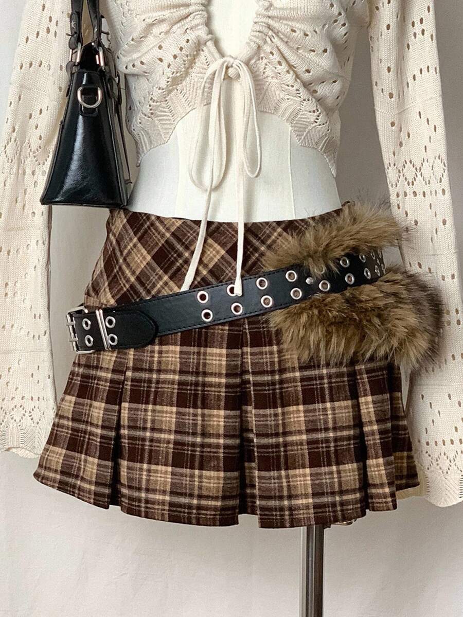 SHEIN Unity Women's Retro Style Plaid Mini Skirt, For Home-Coming & Y2K Style - Green - View 1