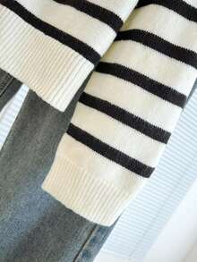 SHEIN Franclia 秋季新款休闲宽松黑白条纹开衫时尚减龄短款针织衫女