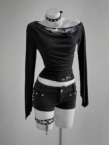 Áo phông Halloween dành cho nữ Áo phông Gothic Áo thun đen buổi hòa nhạc Rave vải thu cho nữ - màu đen - Xem 7