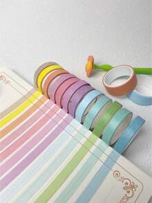 SHEIN 1 Box Multicolored Macaron Washi Tape Set, 6/12 Gradient Color Paper Tape, Cute Fresh Decorative Tape For Girl's Journaling Diy, Students Use Back To School