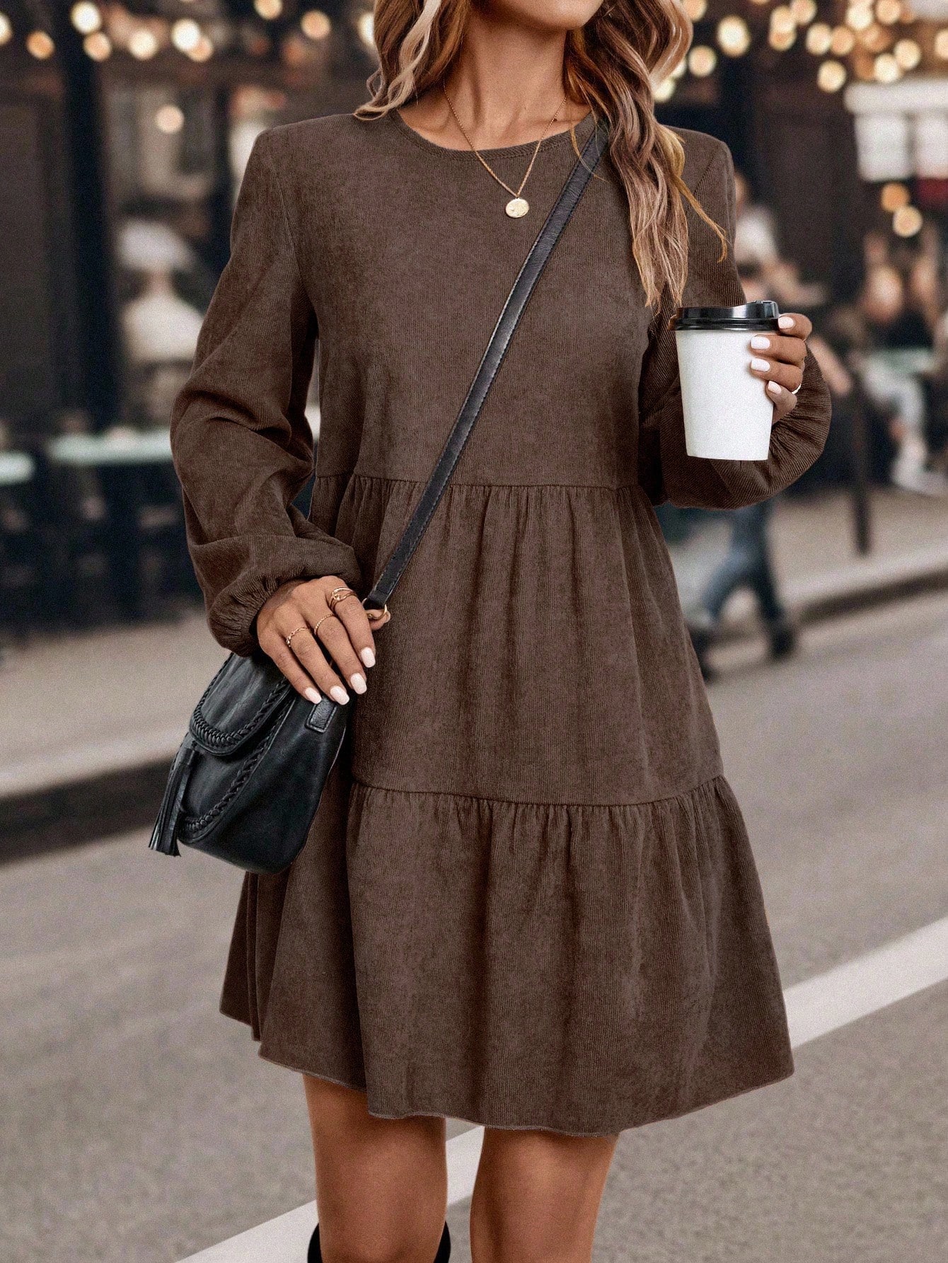 Lantern sleeve ruffle dress