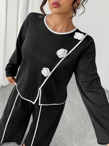Elenzga Halloween Plus Size Co-Ords Fall Cloth For Women - Black and White - View 2