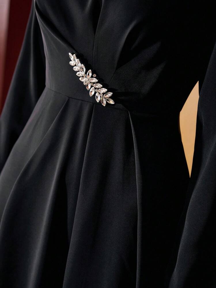 RHINESTONE DECOR FOLD PLEATED DRESS