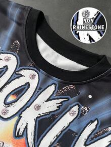 PAVTROS 男士休闲印花T恤和短裤套装，夏季，2000年代风格 - 彩色 - 查看 6