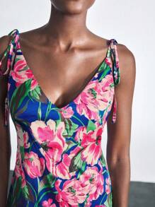 Maija 优雅花卉印花缎面连衣裙，适合海滩、音乐节、婚礼宾客、早午餐、波西米亚风格、女士生日装、秋冬 - 粉色 - 查看 6