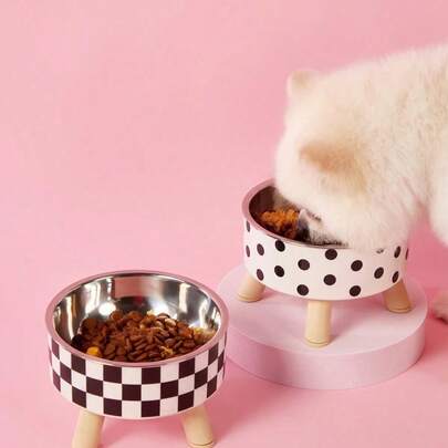 PETSIN 1 件装优质不锈钢和塑料宠物碗 - 白色格子设计 - 适合猫咪 - 易于安装，超级容易清洁，经久耐用 - 让您心爱的宠物享受有趣时尚的用餐时光！