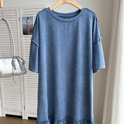 여성용 캐주얼 미니멀리스트 여름 데일리 러플 헴 플러스플러스 사이즈 드레스