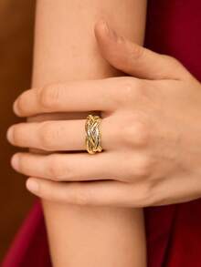 MOTF PREMIUM Anillo abierto trenzado enchapado en oro de 18K - Dorado - Ver 5