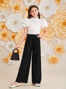 SHEIN Girlism Tween Girl Loose Cute Comfortable High-Waisted Straight Long Solid Color Simple Pants For Home
