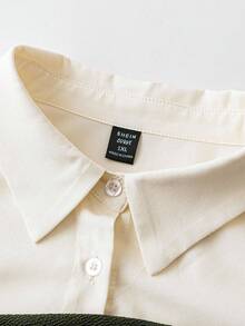 SHEIN Clasi 大码休闲通勤拼色衬衫和裤子两件套 - 軍綠色 - 查看 8