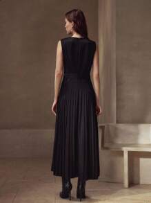 MOTF PREMIUM WOMEN'S PLEATED PATCHWORK ELEGANT DRESS - Black - View 5