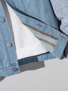 SHEIN Mirajuku Casual Fashion Simple Patchwork Denim Hoodie Jacket For Tween Boys, Loose Fit, Comfortable, Versatile, Suitable For Autumn, Spring, Winter, Daily Wear, Commuting, Outdoor, School, Streetwear, Party, Photography Fall - Multicolor - View 6