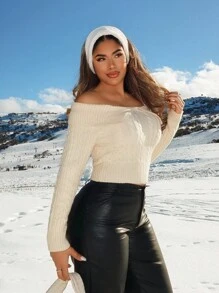 Zolique 女士毛衣针织长袖单领杏色条纹修身常规款休闲旅行度假派对女装春秋冬 - 杏色 - 查看 4