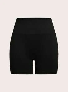 SHEIN EZwear 纯色高腰骑行短裤，贴身女式紧身裤，适合夏季